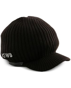 Wales Bonner Y3 Ribbed-Knit Peaked Cap - Black