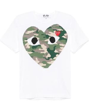 Comme des Garçons Heart-Print Camouflage-Pattern T-Shirt - Blue