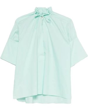 Psophia Ruffled-Collar Short-Sleeve Shirt - Blue