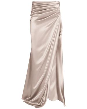 ALEXIA & ANTONIA Draped Side-Slit Maxi Skirt - Natural