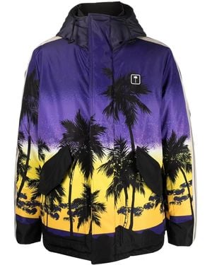 Palm Angels Sunset-Print Hooded Jacket - Blue