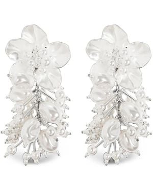 Self-Portrait Pearl Flower Beaded Cluster Earrings - White