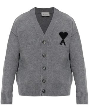 Ami Paris Ami De Coeur Cardigan - Grey