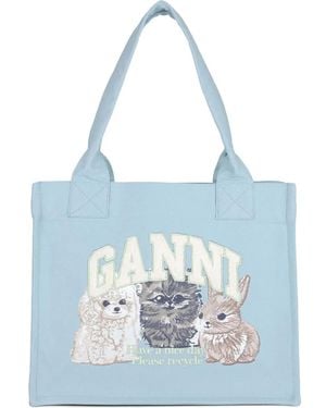Ganni Recylced-cotton tote bag - Azul