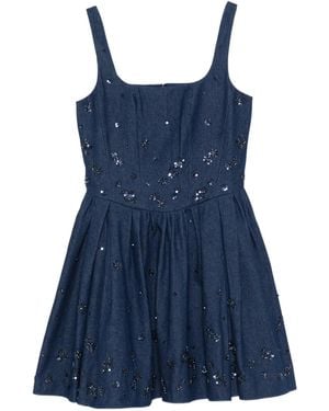 Maje Sequin-Embellishment Square-Neck Mini Dress - Blue