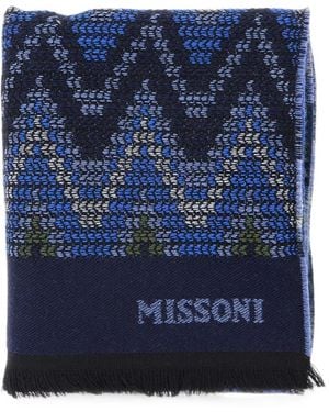 Missoni Zigzag-Knit Fringed Scarf - Blue