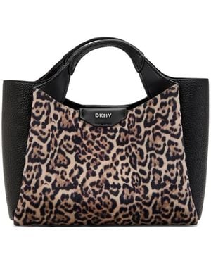 DKNY Mini Willa Leopard-Print Leather Crossbody Bag - Black