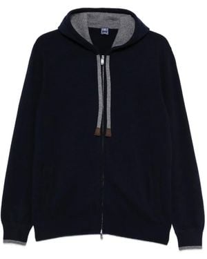 Fedeli Davis Zip-Up Drawstring Knitted Hoodie - Blue