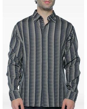 Emporio Armani Geometric-Print Long-Sleeve Shirt - Blue