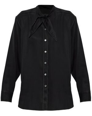 Paul Smith Tie-Neck Contrast-Stitch Shirt - Black