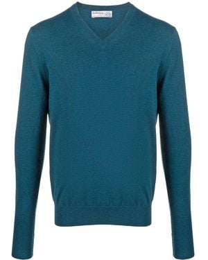 Ballantyne Ribbed-Knit V-Neck Sweater - Blue