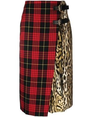 Roberto Cavalli Mix-Print Midi Skirt - Red