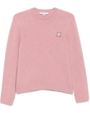 Maison Kitsuné Pull En Laine À Patch Renard - Pink