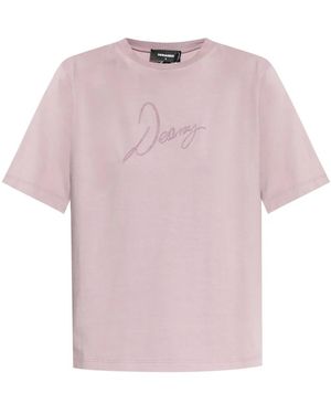 DSquared² Printed Cotton T-Shirt - Pink