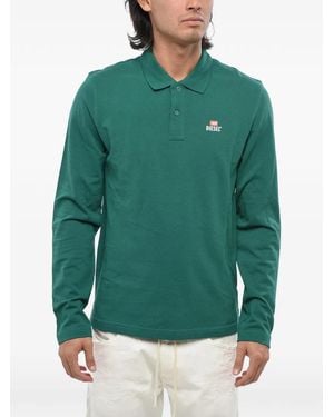 DIESEL Logo-Print Long-Sleeve Polo Shirt - Green