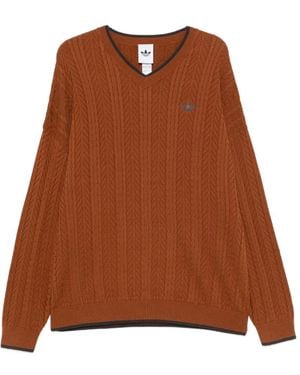 adidas Cable-Knit V-Neck Jumper - Brown