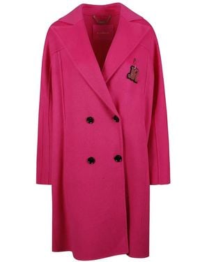 John Richmond Double-Breasted Logo-Patch Coat - Pink