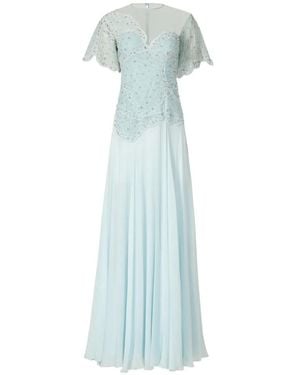 Costarellos Vestido De Fiesta De Georgette De Seda Con Detalles De Cristal - Azul
