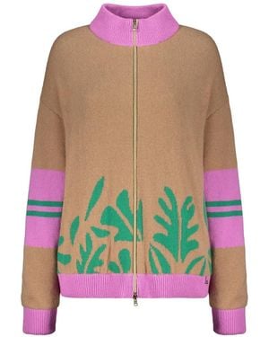 Herno Zip-Up Leaf-Pattern Cardigan - Red