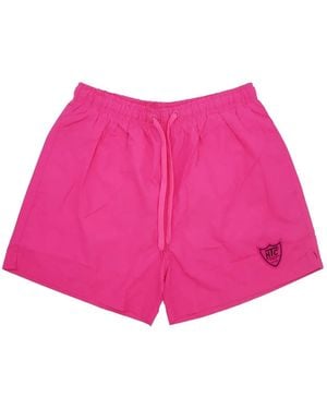 HTC Logo-Patch Drawstring Swim Shorts - Pink