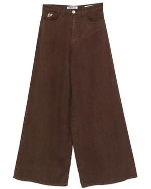 Lois Button Wide-Leg Trousers - Brown