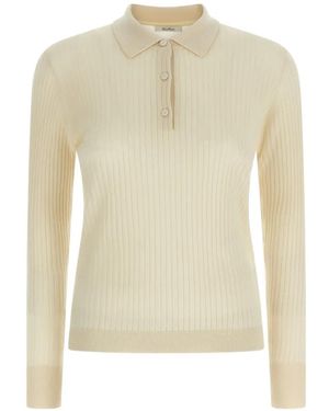 Max Mara Ribbed Button Polo Top - White