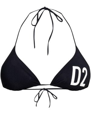 DSquared² Maxi-Logo Triangle Bikini Top - Black