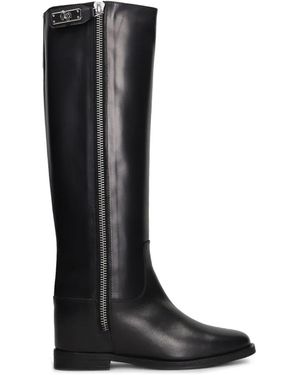 Via Roma 15 Zip-Fastening Buckle-Detail Knee-High Boots - Black