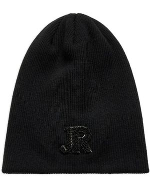 John Richmond Beaded-Logo Beanie Hat - Black