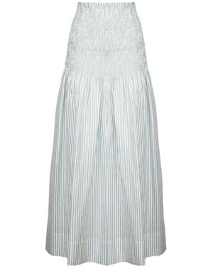 Semicouture Striped Smocked-Waistband Maxi Skirt - White