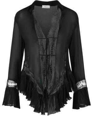 Blumarine Lace Insert Ruffled Shirt - Black