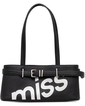 Miss Sixty Buckle-Detail Logo-Print Shoulder Bag - Black