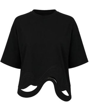 Alpha Studio Cut-Out Wavy-Hem T-Shirt - Black