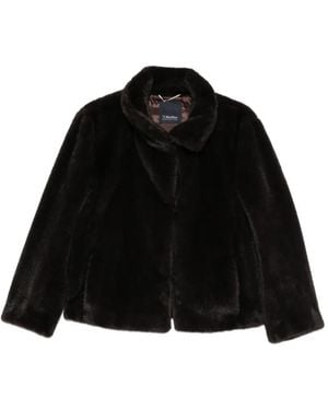 Max Mara High-Neck Faux-Fur Jacket - Black