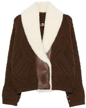 Ermanno Scervino Shearling-Trim Chunky-Knit Jacket - Brown