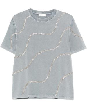 Sandro Crystal-Detail T-Shirt - Gray