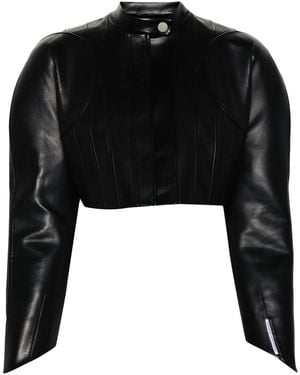Aleksandre Akhalkatsishvili Shoulder-Pads Cropped Biker Jacket - Black