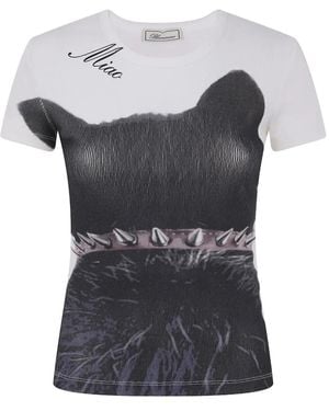 Blumarine Ribbed Cat-Print T-Shirt - Black