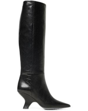 Anna F. Python-Print Leather Boots - Black