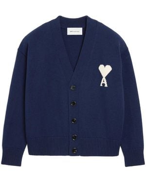 Ami Paris Cárdigan Ami De Coeur Con Cuello En V - Azul