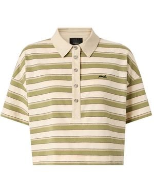 Pinko Cropped Striped Jersey Polo With Structured Collar - Metallic