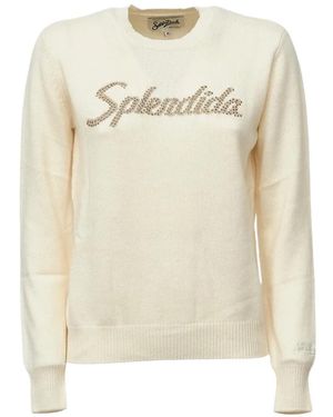 MC2 Saint Barth Off New Queen Crewneck Jumper Knit With Splendida Rhinestone Embroidery - White