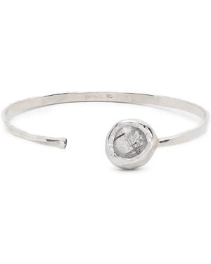 Rosa Maria Brazalete En Plata De Ley Con Cuarzo Negro - Blanco