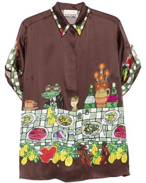 ALÉMAIS Fredo Illustration-print Short-sleeve Shirt - Brown