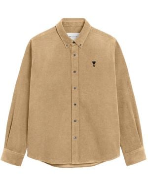 Ami Paris Corduroy Shirt With Ami De Coeur - Natural