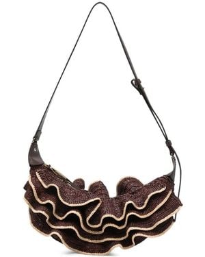 Zimmermann Goldentime Ruffled Raffia Shoulder Bag - White