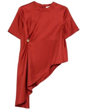 Loulou de Saison Madea Button-Detail Asymmetric Blouse - Red