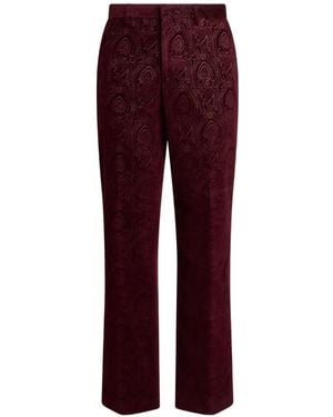 Etro Straight-Leg Cotton Velvet Pants With Arnica Motif - Red