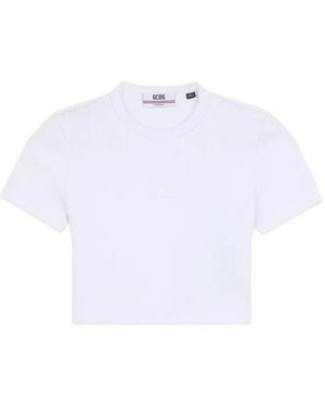 Gcds Logo-Embroidered Crop T-Shirt - White