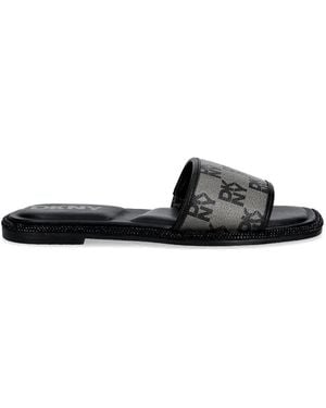 DKNY Logo Pattern Embellished Slides - Black